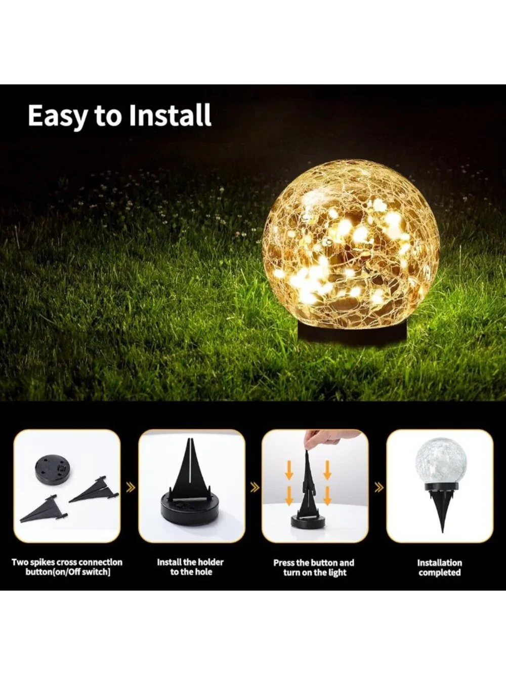 Solar Globe Lights - Waterproof Cracked Glass Orbs for Garden, Patio & Yard